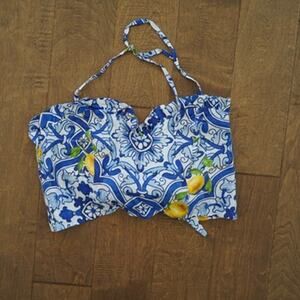 Ricordi di Ravello Sleeveless Tie Closure Floral Top Blue Womens Size Small
